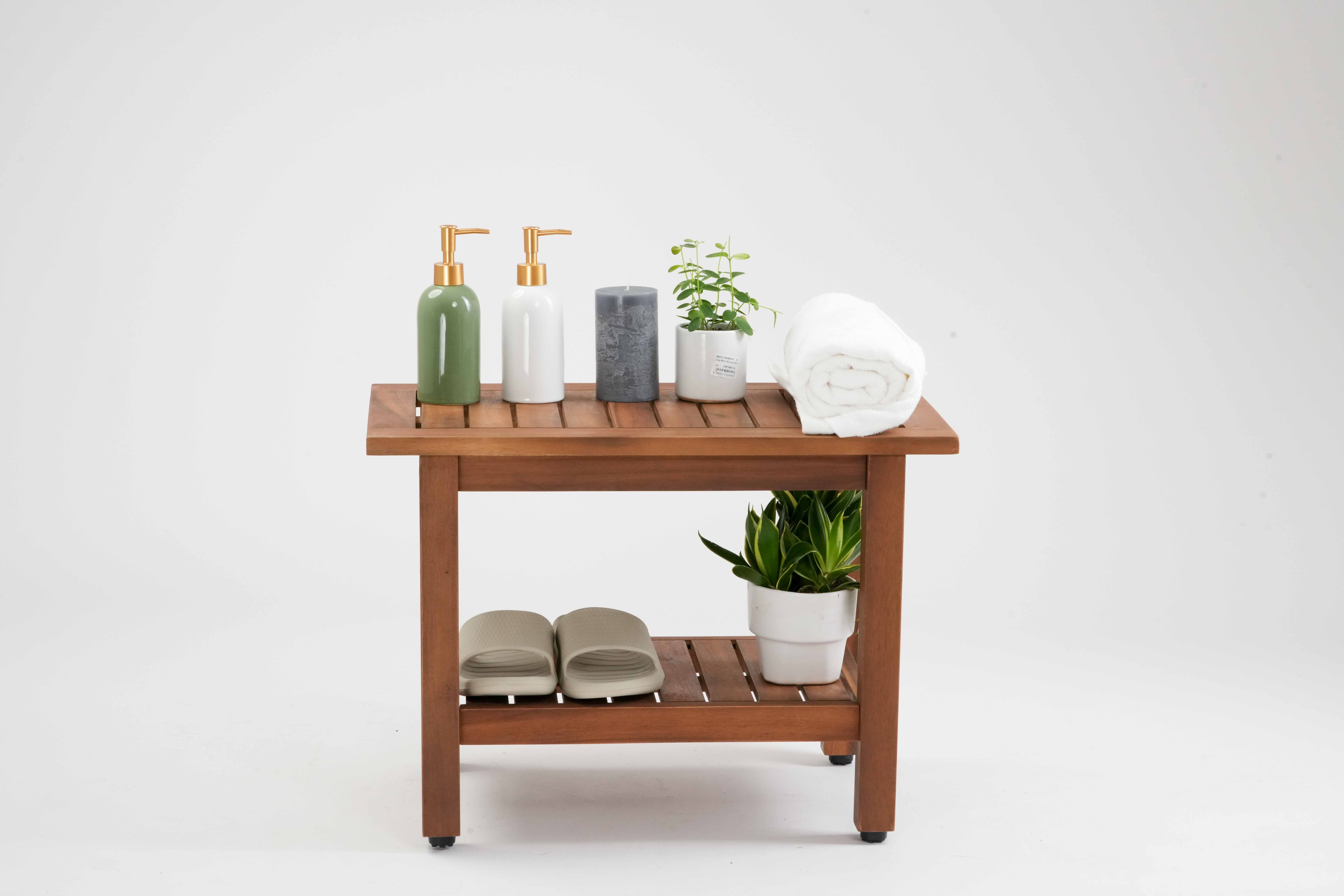 Acacia shower bench with accessories
